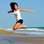 woman, beach, jump