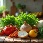 Assortiment de légumes frais commençant par D sur une table en bois