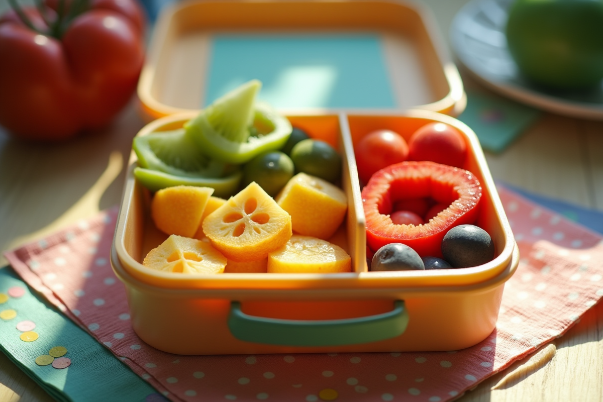 Boite lunch avec fruits en forme d animaux amusants