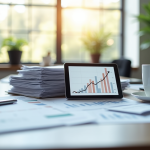Bureau moderne avec documents financiers et tablette