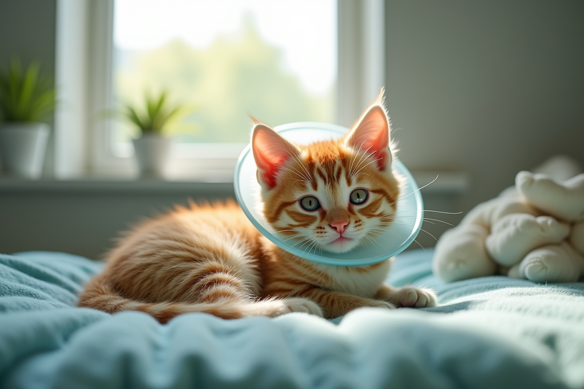 Chaton curieux reposant dans un espace de récupération