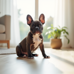 Jeune chiot bulldog français dans un salon lumineux
