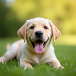 Chiot labrador joueur face à la caméra en plein jour