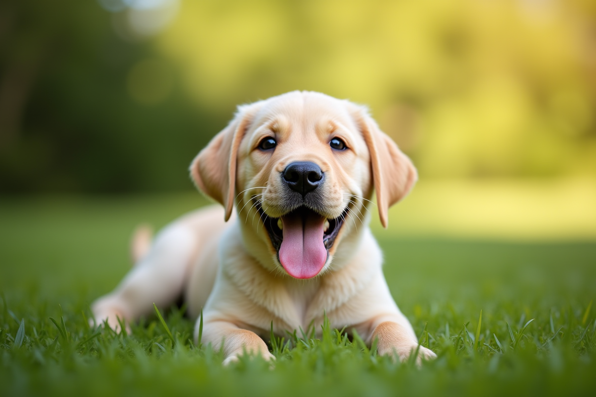 Chiot labrador joueur face à la caméra en plein jour