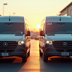 Deux vans garés côte à côte lors d'une vente de véhicules