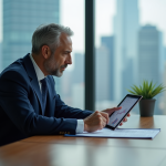 Economiste homme en costume analysant des graphiques financiers