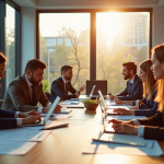 Groupe de professionnels collaborant dans un bureau lumineux