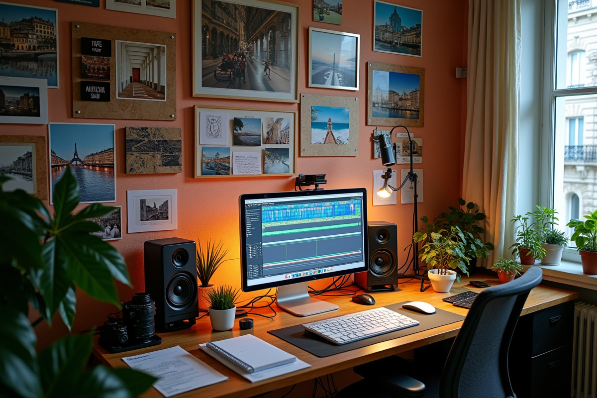 Espace de travail créatif avec équipements photo à Paris