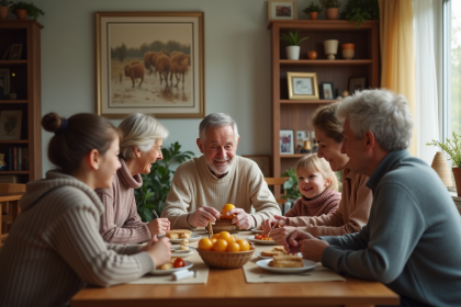 Famille multigenerational autour d'une table en intérieur