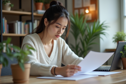 Jeune femme concentrée dans un bureau moderne
