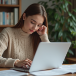 Jeune femme étudiant descriptions mode sur son ordinateur