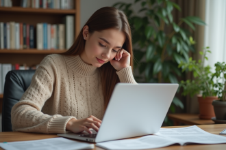 Jeune femme étudiant descriptions mode sur son ordinateur