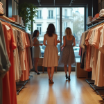 Femmes françaises faisant du shopping dans une boutique parisienne