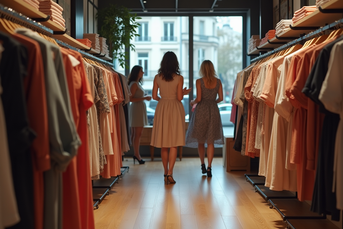 Femmes françaises faisant du shopping dans une boutique parisienne