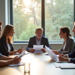 Groupe de travailleurs de bureau discutant autour d'une table