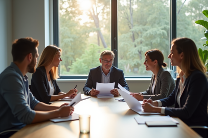 Groupe de travailleurs de bureau discutant autour d'une table