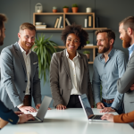 Groupe de professionnels en réunion dans un bureau moderne