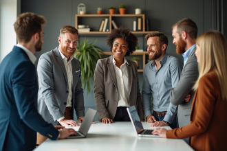 Groupe de professionnels en réunion dans un bureau moderne