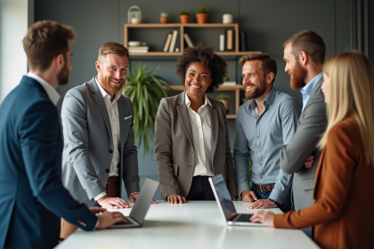 Groupe de professionnels en réunion dans un bureau moderne