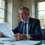 Homme d affaires en costume regardant des documents immobiliers