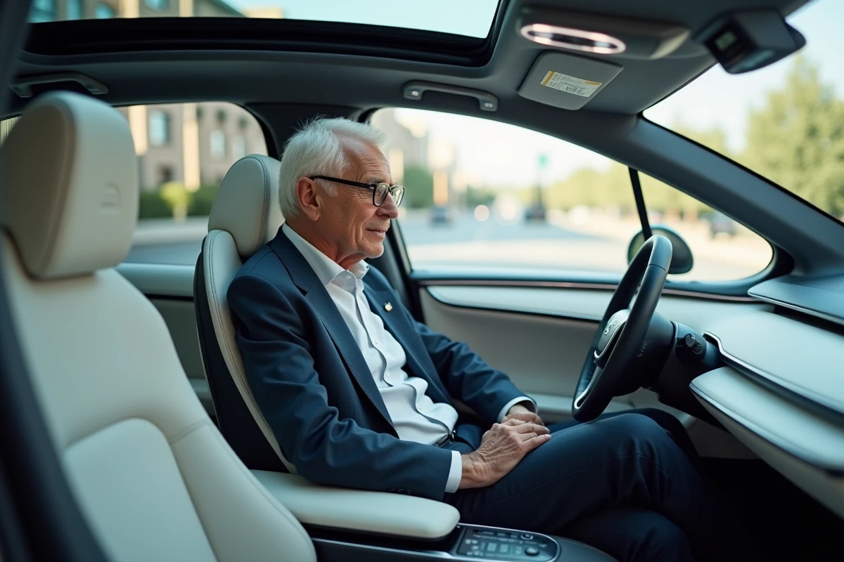 Homme age dans une voiture autonome hightech