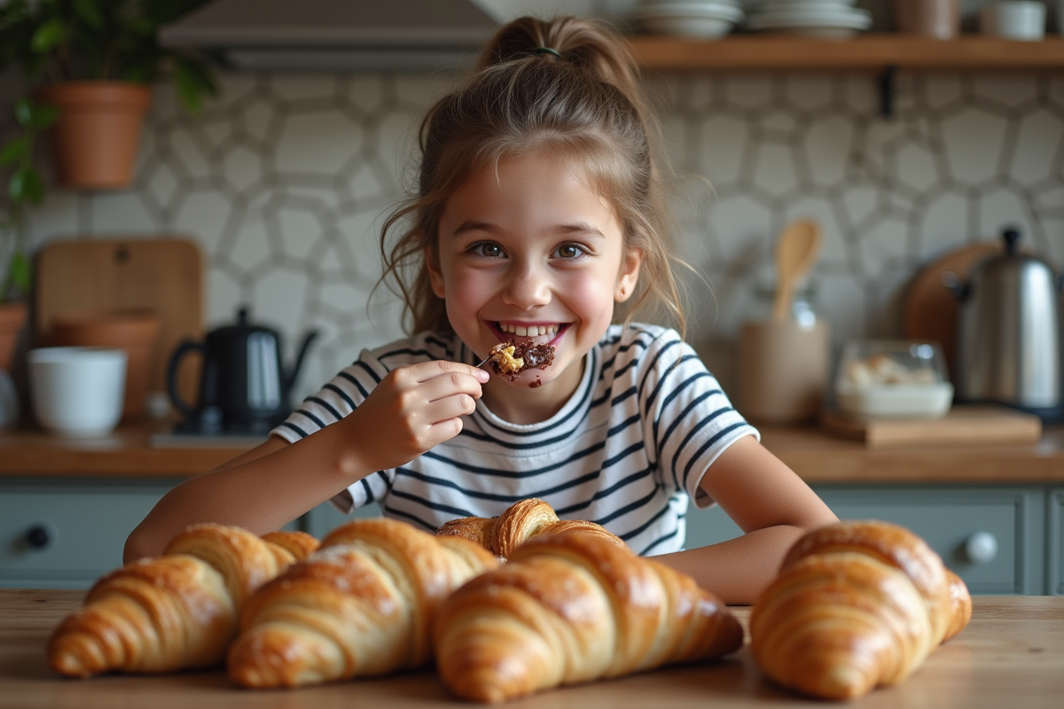 Jeune fille souriante avec pâtisseries dans la cuisine