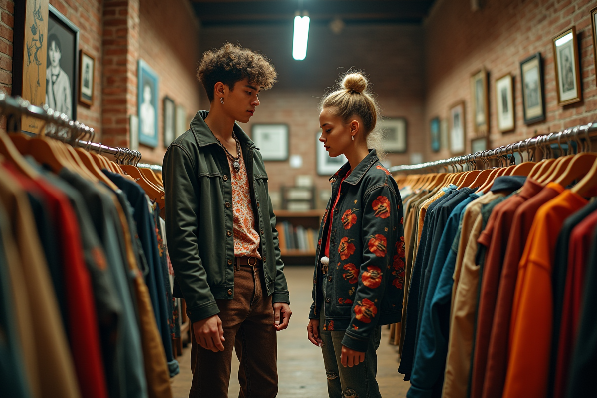 Jeunes adultes en streetwear dans une archive vintage