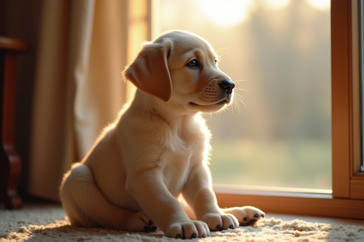 Chiot labrador assis près d