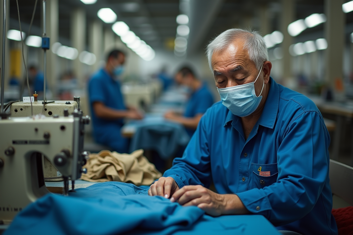 Ouvrier textile au travail dans une usine de couture