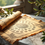 Ancien parchemin illustrant la genealogie des dieux grecs