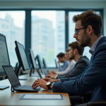 Professeur universitaire analysant un document en classe moderne
