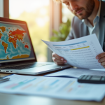 Professionnel d'affaires examinant documents fiscaux internationaux