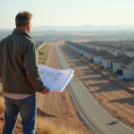 Homme d'âge moyen regardant un quartier en construction