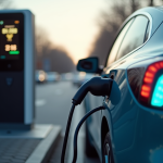 Voiture électrique en charge à une station moderne en journée