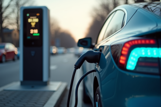 Voiture électrique en charge à une station moderne en journée